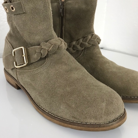 SKECHERS ankle block heel boots 8 womens beige sage suede leather western Boho - Picture 8 of 9